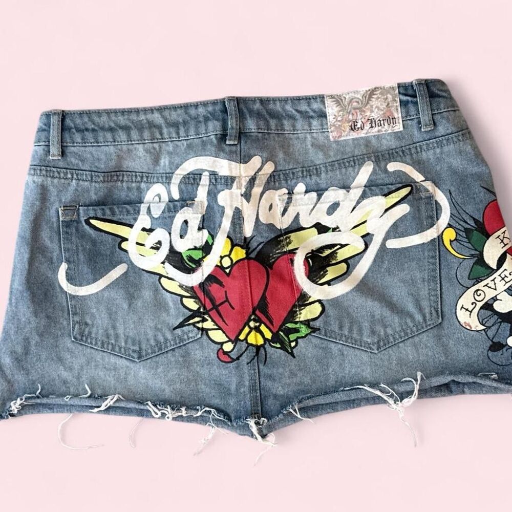 Ed Hardy "Love Kills Slowly" skull denim mini skirt